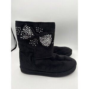 Joan Boyce Womens Black Rhinestone Bow Suede Boots Size 7